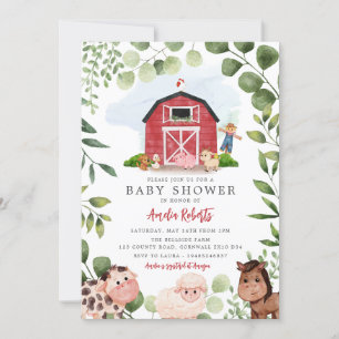Boerderij Baby shower uitnodiging, Red Barn Invite Kaart