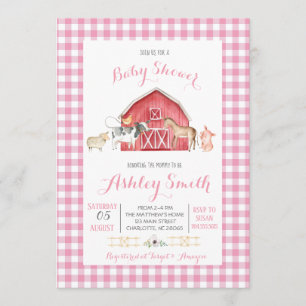 boerderij baby shower uitnodiging roze meisje
