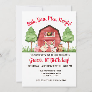 Boerderij Barnyard 1st Birthday Invitation Kaart