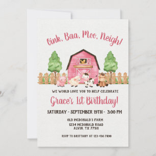 Boerderij Barnyard 1st Birthday Invitation Kaart