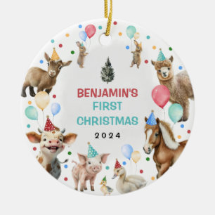 Boerderij Barnyard Animals Confetti Baby 1st Chris Keramisch Ornament