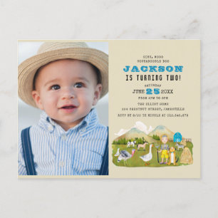  Boerderij barnyard Animals Foto 2e verjaardag Uitnodiging Briefkaart