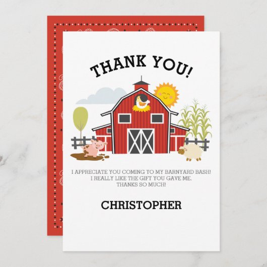 Boerderij Barnyard Verjaardag Bedankt Card (Voorkant / Achterkant)