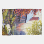 Boerderij/beek/bossen/schilderen Theedoek (Horizontaal)