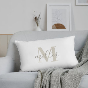 Boerderij Beige Buffalo Plaid Familienaam Monogram Kussen