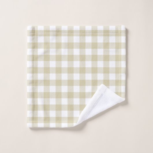 Boerderij Beige en White Gingham Plaid Bad Handdoek (Wasdoekje)