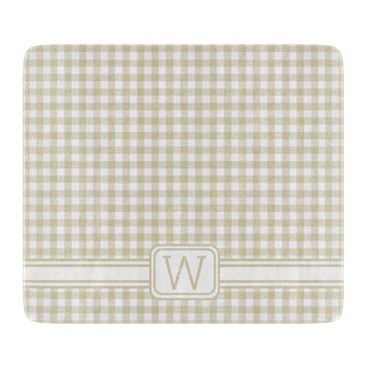 Boerderij Beige en witte Gingham Plaid Monogram Snijplank (Voorkant)
