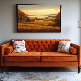 Boerderij bij zonsopgang met Rolling Hills Canvas Afdruk