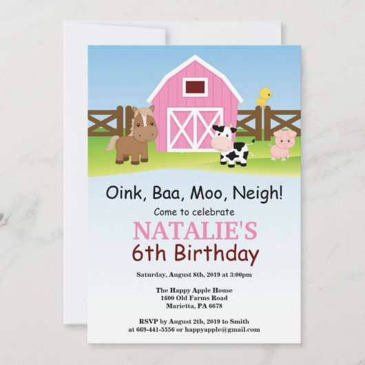 Boerderij Birthday Invitation Barnyard Party Kaart (Voorkant)