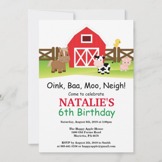 Boerderij Birthday Invitation Barnyard Party Kaart (Voorkant)