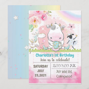 Boerderij Birthday Invitation, Cow-uitnodiging, ko Kaart