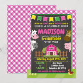Boerderij Birthday Invitation / Girl Barnyard Part Kaart (Voorkant / Achterkant)