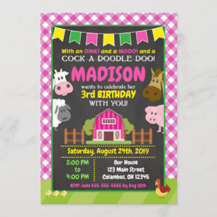 Boerderij Birthday Invitation / Girl Barnyard Part Kaart