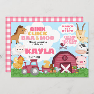 Boerderij Birthday Party Invitation roze Girl Kaart