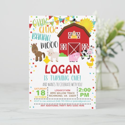 Boerderij Birthday Uitnodiging - Wit (Staand voorkant)