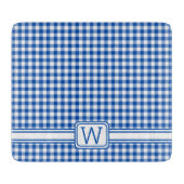 Boerderij Blauw en Wit Gingham Plaid Monogram Snijplank (Voorkant)