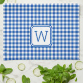 Boerderij Blauw en Wit Gingham Plaid Monogram Theedoek (Gevouwen)