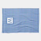 Boerderij Blauw en Wit Gingham Plaid Monogram Theedoek (Horizontaal)