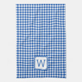 Boerderij Blauw en Wit Gingham Plaid Monogram Theedoek (Verticaal)