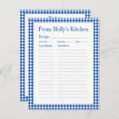 Boerderij Blauw en Wit Gingham Plaid Recept Informatiekaartje (Voorkant / Achterkant)