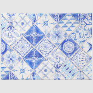 Boerderij Blauw Witte Diamant Tegel Hout Decoupage Tissuepapier