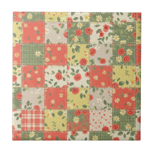 Boerderij Bloemenpatchwork Patroon Tegeltje