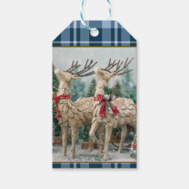 Boerderij Blue Buffalo Plaid Waterverf Rendier Cadeaulabel