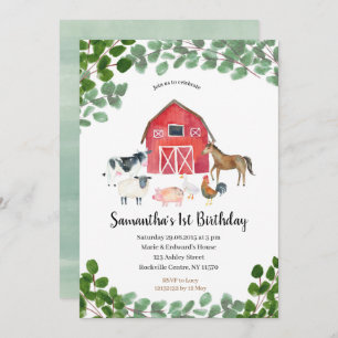 Boerderij Boy Birthday Invitation Greenery Kaart