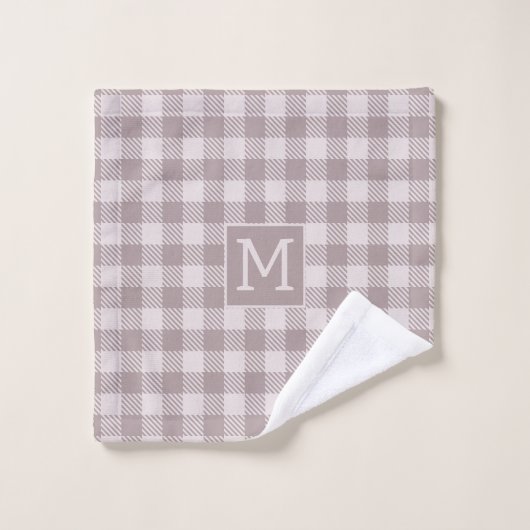 Boerderij Buffalo Check Plaid Beige Monogram Bad Handdoek (Wasdoekje)