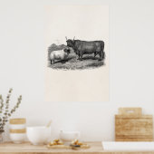 Boerderij Bull Sheep Illustration Retro van de 18 Poster (Keuken)