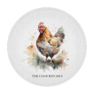 Boerderij Charm: Waterverf Chicken Art Snijplank