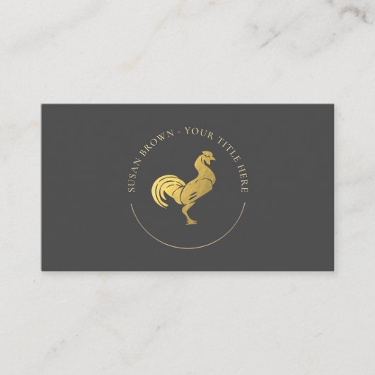 Boerderij Chic Kaart – Minimalistische Gouden Haan Visitekaartje (Voorkant)