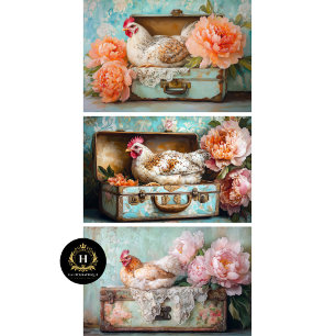 Boerderij Chic Kip & Pioen Decoupage Inpakpapier Vel