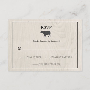 Boerderij Chic Wit Hout met Koe Bruiloft RSVP Kaartje