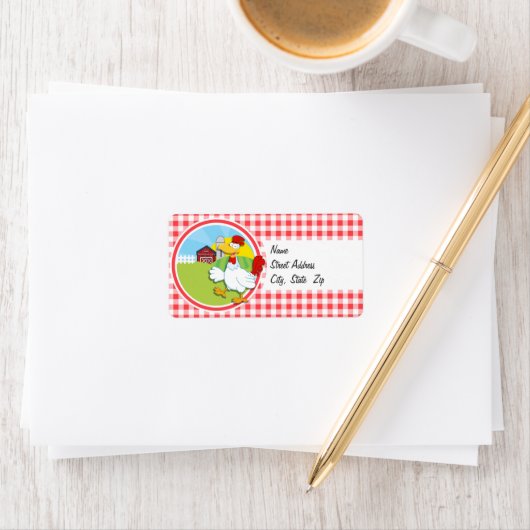 Boerderij Chicken; Rood en Wit Gingham Etiket (Insitu)