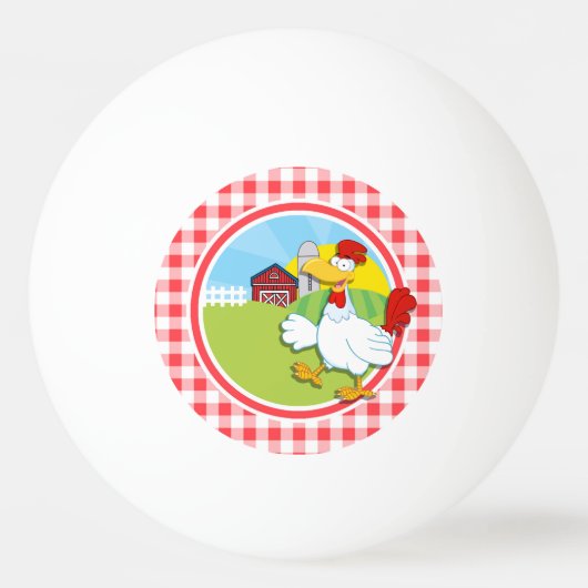 Boerderij Chicken; Rood en Wit Gingham Pingpongballen (Achterkant)