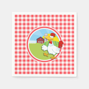 Boerderij Chicken; Rood en Wit Gingham Servet
