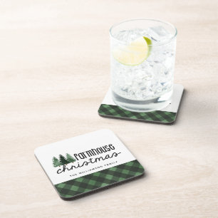 Boerderij Christmas Plaid Familienaam Onderzetter