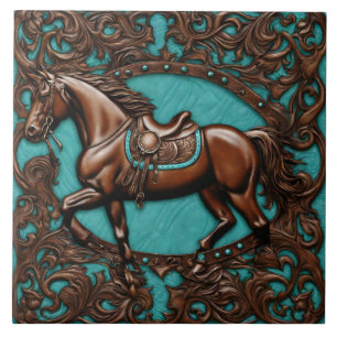 Boerderij Cowboy Western Country Turquoise Brown H Tegeltje