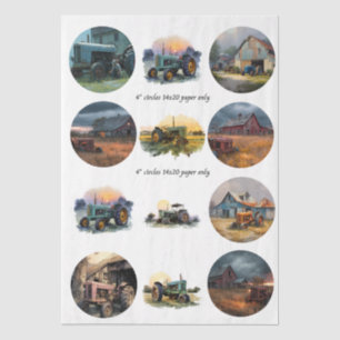 Boerderij deco-sticker 4" Onderzetter Set Rustiek Tissuepapier