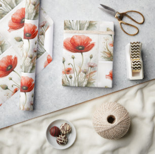 Boerderij Decor Rode Poppy Tuin Bloem Cadeaupapier