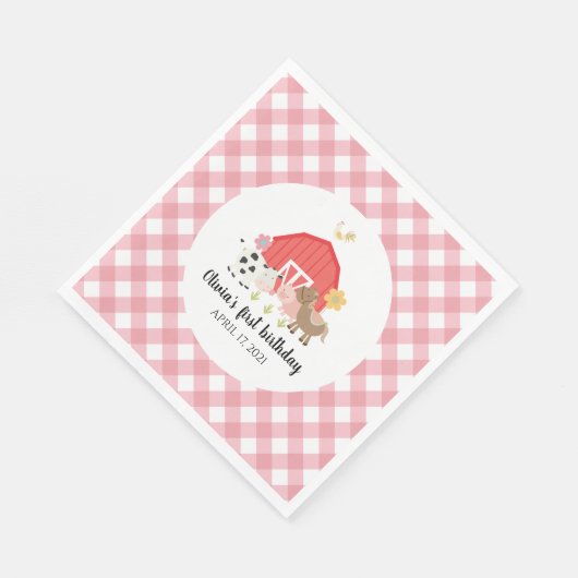 Boerderij Dier Verjaardagsfeestje servetten roze p (Hoek)