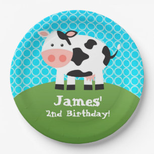 Boerderij Dier, zwarte witte koe, kinderfeest Papieren Bordje