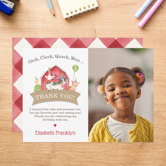 Boerderij Dieren Verjaardagsfeest Rood Geruit Jong Bedankkaart