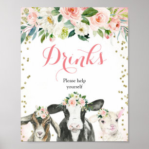 Boerderij Dierlijke Vlamjes Een Drink ondertekenen Poster