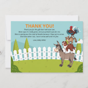Boerderij Donkey Baby shower Dank je wel Bedankkaart