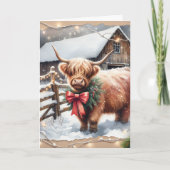  Boerderij en Highland Koe Kerst Kaart (Voorkant)