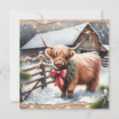 Boerderij en Highland Koe Kerst Kaart (Voorkant)