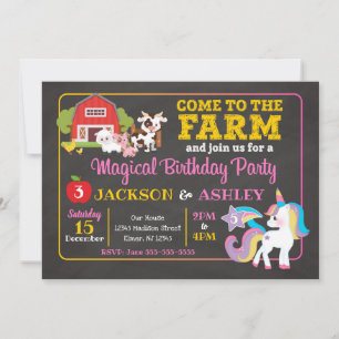 Boerderij en UNICORN Joint Birthday Invitation Kaart
