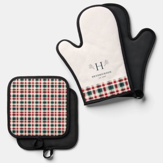 Boerderij familienaam monogram ovenwant & pannenlap set (Voorkant / Achterkant)